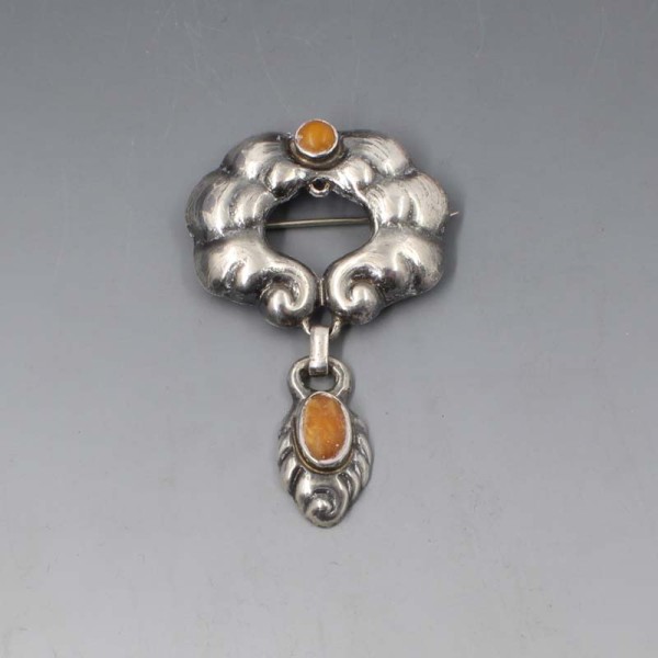 Rare William Fuglede amber and silver art  brooch